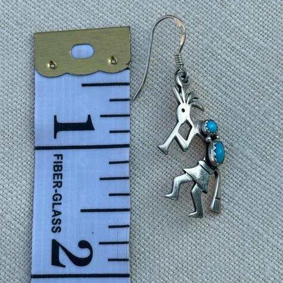 Vintage Sterling Silver Kokopelli Turquoise Dangle Earrings - Picture 6 of 6
